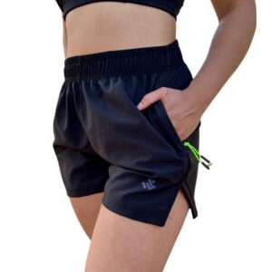Short de running unisex detalle amarillo flúor (Microfibra Plana)