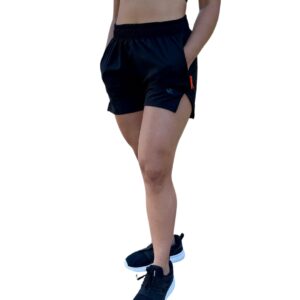 Short de running unisex detalle naranja flúor (Microfibra Plana)